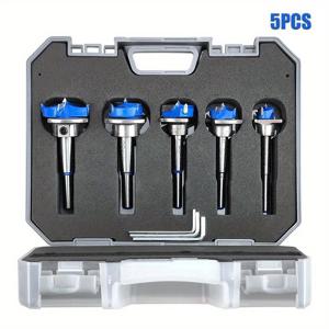 TEMU 5Pcs 포스트너 드릴 비트 세트 탄소강 15-35mm 플랫 윙 보링 비트 카바이드 이빨 및 보관 케이스 포함 목공용 힌지 홀 톱 커터 키트