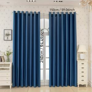 TEMU 2pcs 우아한 해군 파란색 커튼, 그롬메트 탑 - 내구성, 침실, 거실, 식당용 로드 포켓 디자인 - 폴리에스터 원단, 모든 계절 사용, 장식 드레스 | 현대적인 커튼 | 그롬메트 탑 커튼, 거실용 커튼|커튼봉