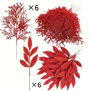 TEMU 12개 인공 삼나무 픽스 - 빨간색 & 황금빛 반짝이는 크리스마스 트리 장식, 내구성 있는 플라스틱 겨울 꽃 줄기, 휴일 화환, 센터피스 및 웨딩 장식용, 전기 필요 없음, 크리스마스 장식, 크리스마스에 가장 적합