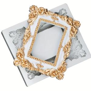 TEMU 실리콘 퐁당 몰드, 케이크 장식용, 라텍스 프리 빈티지 사진틀 디자인, 검 페이스트, 석고 및 석고 공예, 거울 모양 홈 데코 몰드 세트