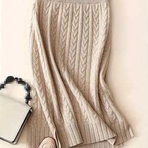 TEMU 플러스 사이즈 - 플러스 사이즈 여성용 스웨터 스커트, 분리된 밑단, 가을/겨울 패션을 위한 우아한 A라인 스커트, 플러스 사이즈 오피스룩을 위한 솔리드 컬러 미디 스커트 (탄성 허리)
