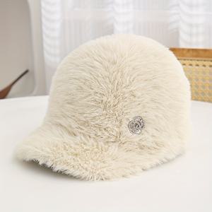 TEMU 1개 여성용 토끼털 베이스볼 캡 - 폼폼 디테일이 있는 부드러운 겨울 모자, 조절 가능한 비신축성 핏, 손세탁 가능 베이지/화이트/핑크/브라운/블랙 캐주얼 & 포멀 의상용, 버니 햇, 소프트 텍스처