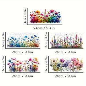 TEMU BWART 5pcs 야생 꽃 UV DTF 전송 스티커, 물감 꽃 DIY 랩 스티커 16oz 유리 병용, 방수 자체 접착 스티커, 공예, 가구, 혼합 색상, 단일 사용