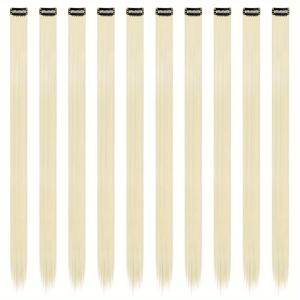 TEMU 10개 플래티넘 블론드 클립인 헤어 익스텐션 - 여성 및 소녀를 위한 컬러풀 합성 헤어피스로 스타일을 강조, 일상 착용, 파티 및 휴일 선물에 완벽, 헤어피스, 할로윈 및 크리스마스 선물