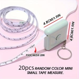 TEMU 20개 미니 리트랙터블 줄자 59.06인치 - 이중 눈금, 신체용, 바느질, 뜨개질 및 공예용 유리섬유 블레이드, 다양한 색상|줄자