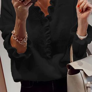 TEMU 방향성 라이트 매추어 스타일 러플 V넥 긴팔 풀오버