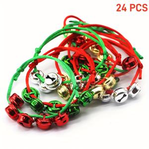 TEMU 6/12/24개 크리스마스 벨 팔찌, 금색 은색 빨간 초록색 조절 가능한 끈, 축제 휴일 장식|팔찌