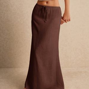 TEMU 여성을 위한 귀여운하고 캐주얼한 루즈한 로우웨이스트 스커트, 허리에는 넥타이가 있습니다.