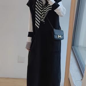 TEMU 여성용 우아한 V넥 민소매 드레스 - 가을 겨울 캐주얼 & 정장용 긴 루즈핏 풀오버, 부드럽고 신축성 있는 솔리드 컬러, 편안한 니트웨어|나시원피스|민소매원피스