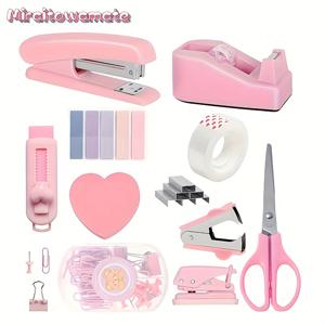 TEMU 13피스 사무실 필수품 키트: 튼튼한 아크릴, 스테이플러, 테이프 디스펜서, 라벨, 가위, 클립, 구멍 뚫기 & 지우개 - 학생, 교사 및 전문가에게 이상적