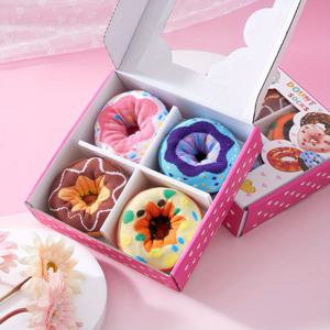 TEMU 4쌍 도넛 선물 상자 양말, 남녀 공용 파티 양말, 비즈니스 미드컬프 양말, 통기성 좋은 편안한 땀 흡수 양말, 출퇴근용, 여름 가을 축제 선물 상자 양말