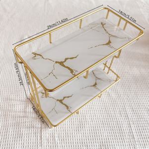 TEMU 1개 단조 철제 이중 선반 유리 바닥 패널 - 모던 노르딕 방수 수납장, 카운터탑/욕실/샤워 선반, 공간절약형 내장형 캐비닛, 호텔, 파티 - 휴가 장식 및 선물 (모든 방에 적합)