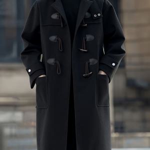 TEMU 남성용 캐주얼 긴 소매 트위드 코트, 호른 버튼 - 브라운 후드 , 싱글 브레스트, 반 플랙, 패딩, 캐주얼 스타일, 캐주얼 아우터웨어 | 캐주얼 스타일 코트 | 트위드 소재