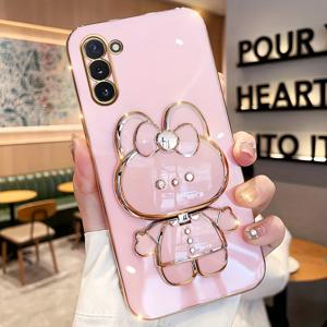 TEMU 삼성 갤럭시 노트8/노트9/노트10/노트10플러스/노트10리이트/A81/M60S/N950F/N960F/N970F용 토끼와 넥타이 폰 커버, 귀여운 만화 메이크업 거울 스탠드, 2024년 새로운 모바일 폰 케이스용 방수 방진 전기 도금 부드러운 쉘