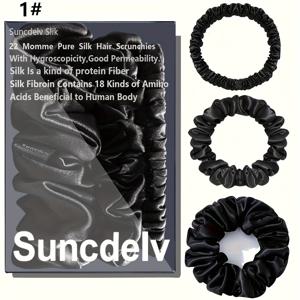 TEMU 3개 YANRONG 실크 헤어 곱창 밴드 - 우아한 단색 머리끈, 폭 1cm/2cm/3cm, 여성용 고품질 헤어 액세서리, 발렌타인데이 선물, 캐주얼 & 포멀 스타일을 위한 다용도 헤어밴드, 헤어 액세서리, 다용도 헤어밴드
