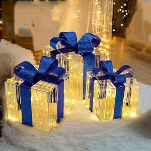 TEMU 3개 크리스마스 빛나는 선물 상자, 투명한 실로 묶은 크리스마스 상자 장식 블루 리본, 크리스마스 트리, 집, 크리스마스 장식에 적합한 크리스마스 선물 상자