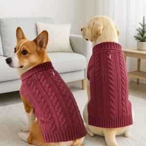 TEMU 중형에서 대형견을 위한 1개의 아늑한 애완견 스웨터 - 겨울 터틀넥 니트웨어, 부드러운 아크릴, 프렌치 불도그, 라브라도, 로트와일러를 위한 따뜻하고 늘어나는 풀오버
