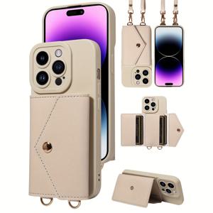 TEMU 패셔너블 멀티 기능 가죽 휴대폰 케이스 + 롱 스트랩 크로스바디 백, 스크래치 방지, 낙하 방지, 탈자 방지, 아이폰 17 프로 맥스/17/16/15/14 플러스/13/12/11 프로 맥스용