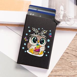 TEMU 슬림 RFID 차단 지갑 팝업 카드 거치대 - 귀여운 올빼미 디자인, 알루미늄 합금, 남녀 공용 비즈니스 스타일 - 블랙