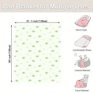 TEMU 1pc 아늑한 양면 개구리 무늬 스로우 블랭킷 - 현대적인 스타일, 올 시즌 부드럽고 따뜻한 폴리에스터 침구 - 가정, 침실, 기숙사, 사무실 낮잠, 여행, 캠핑 - 기계 세척 가능, 디지털 프린트, 250-300gsm