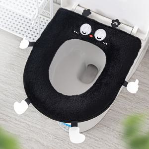 TEMU 귀여운 캐릭터 변기 쿠션 1개 - 부드러운 플러시 블랙 벨벳 겨울 커버, 가정용 욕실에 적합한 세탁 가능한 변기 시트 커버|변기커버