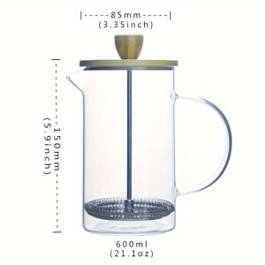 TEMU 유리 프렌치 프레스 커피 메이커 세트, 나무 뚜껑 포함, 350ml/600ml/800ml/1000ml 용량, 내열 보로실리케이트 유리, 스테인리스 스틸 필터 - 밀크 프로서, 차 양조 냄비, 단일 팩