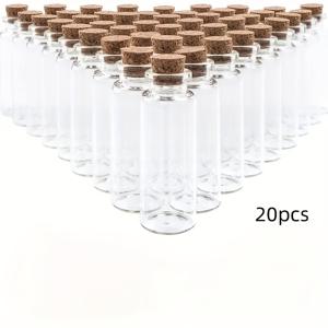 TEMU 20개 20ml 투명 유리병 슬림 코르크 스토퍼 포함 - 결혼식 선물, DIY 공예 및 홈 데코에 이상적, 완벽한 데이 선물, DIY 공예 재료|자연 코르크 스타일|투명 유리 용기