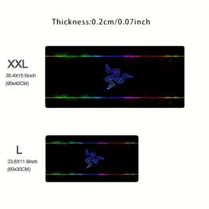 TEMU 게이밍 마우스 패드 초대형 미끄럼 방지 게이밍 마우스 패드 - 35.4x15.5형 책상 패드 R-razer viper 디자인, PC 및 노트북용 고무 베이스, 사무실 및 가정용 컴퓨터 마우스 패드 LOL의 뜨거운 선물에 적합|컴퓨터책상
