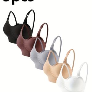 TEMU 여성용 프론트 오프닝 & 풀컵 커버리지 수유 브라 5개 세트 - 수유 엄마를 위한 수유 선반, 임산부 속옷, 손세탁 가능 (5개) - 우아하고 수유 엄마에게 적합
