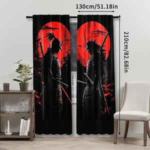 TEMU 2개, 일본 잉크 페인팅 커튼, 로드 포켓, 반투명 폴리에스터, 거실/부엌/침실 등에 적합, 세탁기 사용 가능한 홈 데코