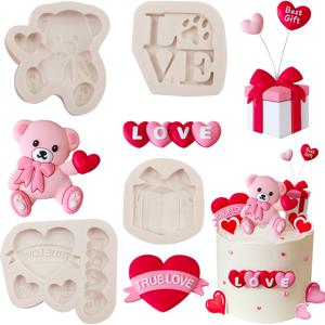 TEMU 4pcs 데이 실리콘 봉탕 몰드 세트, BPA 프리, 케이크 장식, 초콜릿, 과자, 구무 패스, 무스, 젤리, 버터, 도자기, 석고, 레진 - 하트, 베어, 선물, 문자, 사랑 주제와 컵케이크 장식으로 크리스마스, 할로윈, 부활절, 한ук카, 추수감사절을 위한