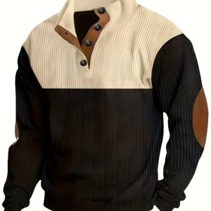TEMU 남성용 정상적인 캐주얼 스포츠 풀오버, 컬러 블록된 긴 소매와 스탠드 업 칼라가 있습니다.