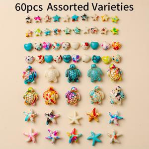 TEMU 60개로 구성된 DIY 창의적인 보석용으로 사용할 수 있는 바다를 소재로 한 투르콰이즈 거북이, 별모양 바다 속초, 펜타그램, 그리고 하트 액세서리 세트. 스타일리시하고 세련된 디자인으로, 작은 크기와 색상으로, 다양한 크기와 색상이 있습니다.