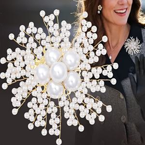 TEMU 빈티지 페이크 플로럴 브로치 - 화이트 & 퍼플 레트로 핀 웨딩, 연회, 어버이날 선물용 우아한 드레스 액세서리 | 골든 디테일 여성 코트 장식품