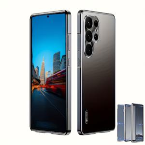 TEMU 삼성 갤럭시 S25 S24 울트라 폰 케이스 2-in-1 금속 자석 폰 케이스 신형 항공 알루미늄 합금 프레임 매트 백플레이트 초슬림 방수 백커버 (스크린 보호필름 증정)