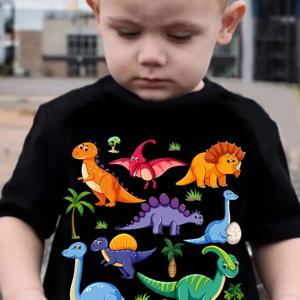 TEMU 어린이용 공룡 티셔츠 - 소년 & 소녀 유고기 동물 그래픽 티, 스테고사우루스, 트리케라톱스, 프테로다크트일 - 부드럽고 통기성 좋은 원단 라운드넥 셔츠 (1-8세) - 생일 파티 의상 또는 일상복, 편안한 디자인, 가벼운 캐주얼 웨어, 어린이를 위한 패션 의류