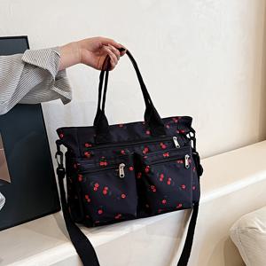 TEMU 체리 프린트 숄더 백 - Y2K-Inspired, 가벼우며 대용량 토트 백, 여성용, 쉽게 청소할 수 있는, 지퍼 클로저, 일상적인 출퇴근 및 특별한 기회에 적합, 데이 선물 아이디어, 일상적인 토트 백|체리 패턴 백|지퍼 클로저, 체리 백