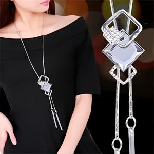 TEMU 1개 세련된 스톤 스퀘어 펜던트 롱 스웨터 체인