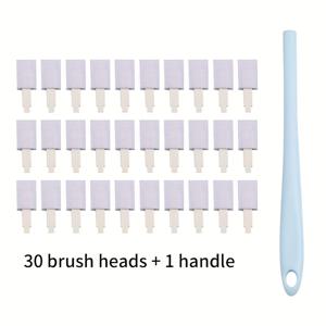 TEMU 교체 가능한 헤드가 있는 30개 일회용 틈새 청소 브러시 세트 - 화장실, 주방, 거실, 침실, 파티오용 다목적 디테일 스크럽 브러쉬 세트 - 화장실 코너, 창문 홈, 문 레일, 키보드에 적합 - 블루