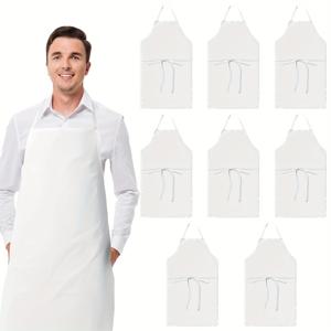 TEMU 클래식 화이트 블랙 앞치마 8개 세트, 상업용 셰프 앞치마, 셰프 웨이터 바비큐 미용사 앞치마, 가정용 평범한 실용적인 앞치마, 주머니 없음, 서브리메이션 앞치마