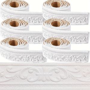 TEMU 6개 롤의 왕관 장식 스트립, 3D 폼 벽 장식, 532 x 3 인치 스티커 및 스티커 자체 접착 베이스보드, 장식용 벽지 트림, 레트로 스타일 벽 가장자리 장식, DIY 호텔 장식에 적합, 플라스틱 재질