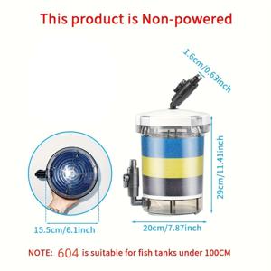 TEMU 전기 없이 작동하는 어항 필터 바구니 - 조용한, PVC, 16mm 물 배출구, 55갤런 이하의 신선수 및 염수 어항에 적합, 다양한 크기 제공 (602/603/604), 배터리 없음, 배터리 없음, 어항 필터 | 현대적인 미적 | 내구성 있는 구조, 어항 필터, 배터리 없음