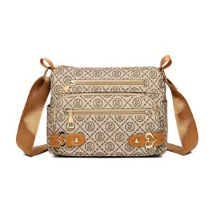 TEMU 스타일리시하고 다용도로 사용할 수 있는 여성 크로스바디 백 - 대용량 경량 나일론 숄더 퍼스, 조절 가능한 스트랩, 기하학적 프린트 및 골드톤 하드웨어, 지퍼 클로저 - 딥 브라운 / 중년 여성과 엄마를 위한 캐주얼 일상 가방