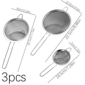 TEMU 3개 세트 스테인리스 스틸 미세 메쉬 체, 실용적인 밀가루 체와 금속 손잡이 - 다중 사이즈 밀가루 체 및 오일 필터, 베이킹, 요리 및 DIY 주방 사용에 적합 - 음식 필터링용, 스테인리스 스틸 메쉬 바스켓