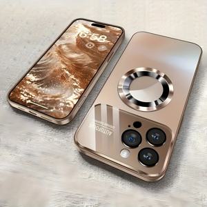 TEMU 아이폰 16, 15, 14, 13, 12, 11 프로 맥스 플러스와 호환되는 새로운 고급 매트 티타늄 폰 케이스, 자석식 무선 충전 기능 및 충격 방지 유리 카메라 렌즈 보호 기능을 갖추고 있습니다.