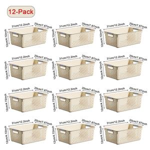 TEMU 12개의 다루기 편한 스택 가능한 플라스틱 저장 바구니 - 주방, 욕실, 사무실, 옷장용 다용도 정리용기 - 공간 절약형 저장 상자 - 가정 정리, 선반 바구니|욕실선반