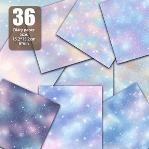 TEMU 마법의 별이 빛나는 밤과 연한 미스트 별들, 하늘은 부드러운 빛의 미스트와 따뜻한 별빛으로 가득 차 있으며 우아한 별자리가 꿈같은 은하수처럼 점재되어 있습니다. 노트북 배경지, 인사말 카드 장식, , 사진 앨범 스크랩북 등에 적합하며 창작물에 아름답고 로맨틱한 분위기를 더해줍니다. 6*6인치, 36장