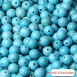 TEMU 100개 4-10mm 원형 터키석 천연 스톤 비즈 - 매끄럽게 연마된 루스 비즈, 주얼리 만들기, 귀걸이, 목걸이, 팔찌 공예용