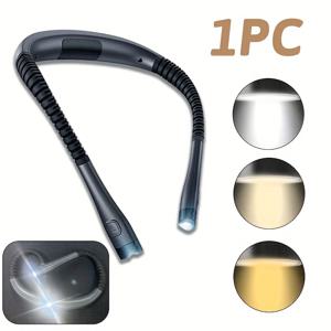 TEMU 1개 2LED 충전식 USB 목걸이형 침대용 램프, 독서 및 뜨개질용, 책 애호가를 위한 선물, 다기능 각도 조절 핸즈프리 손전등, 밝기 조절 가능 작업등