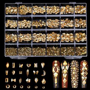 TEMU 24 그리드 혼합 반짝이는 샴페인 3D 네일 아트 라인스톤 장식 패션 네일 참 주얼리 매니큐어 디자인 액세서리